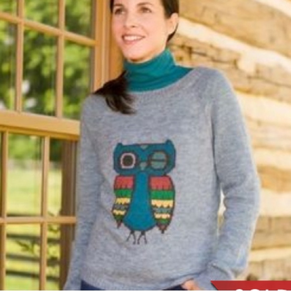 Woolrick Frosty Grey Owl Long Sleeve Sweater Wool Mohair Crew Neck Fall Sz Small